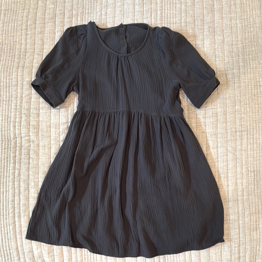 Gray Pleated Sundress with Puff Sleeves